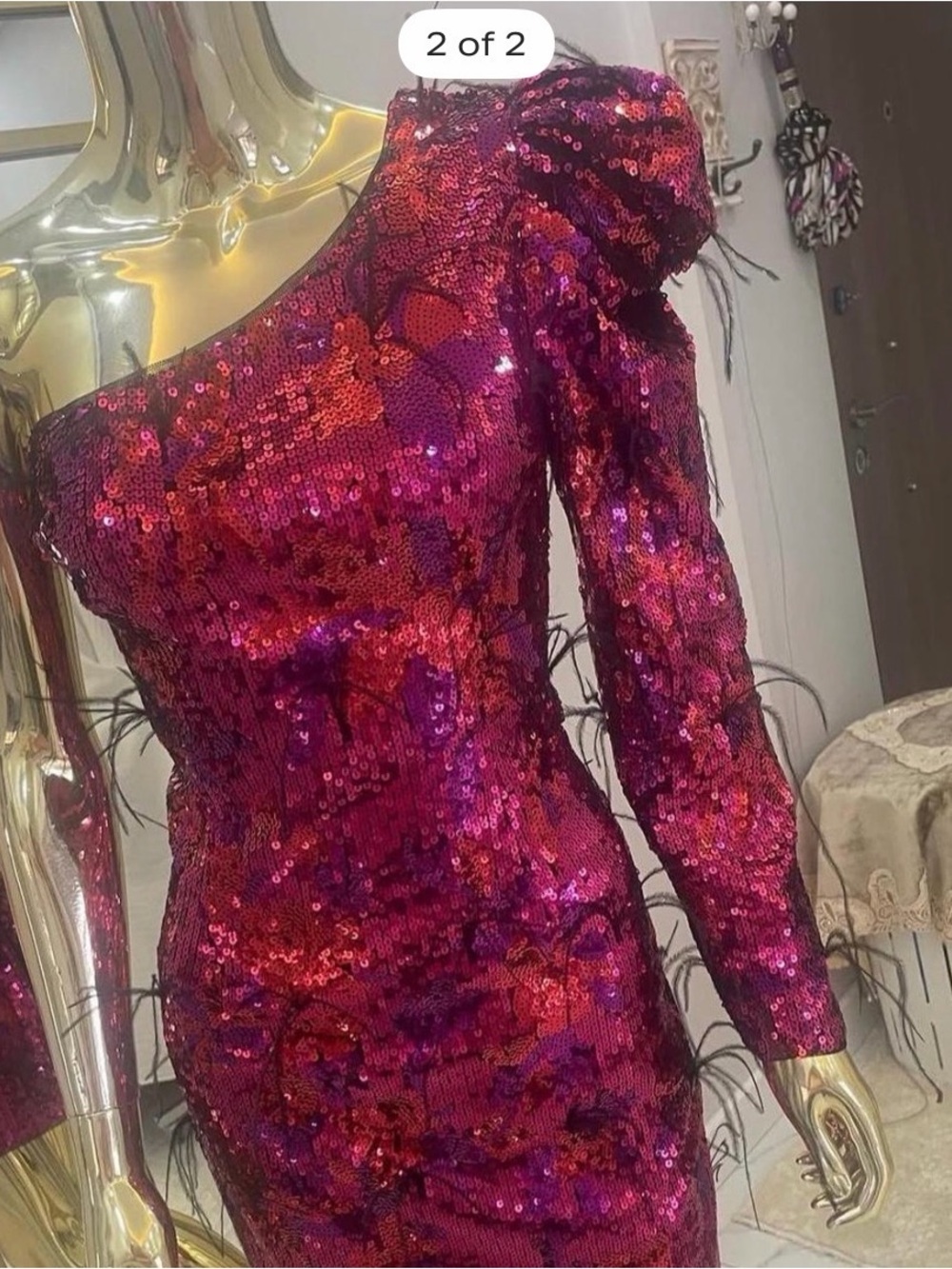 Neiman Marcus One-Shoulder Sequin Dress in Fuchsia and Purple